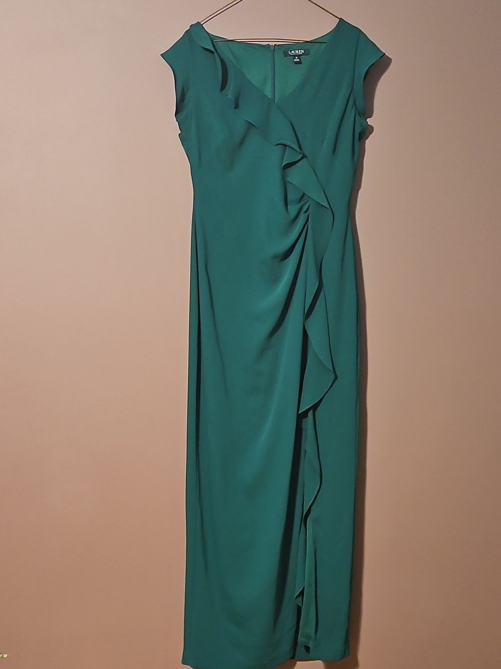 Lauren Ralph Lauren Green Maxi Dress with Ruffle Front